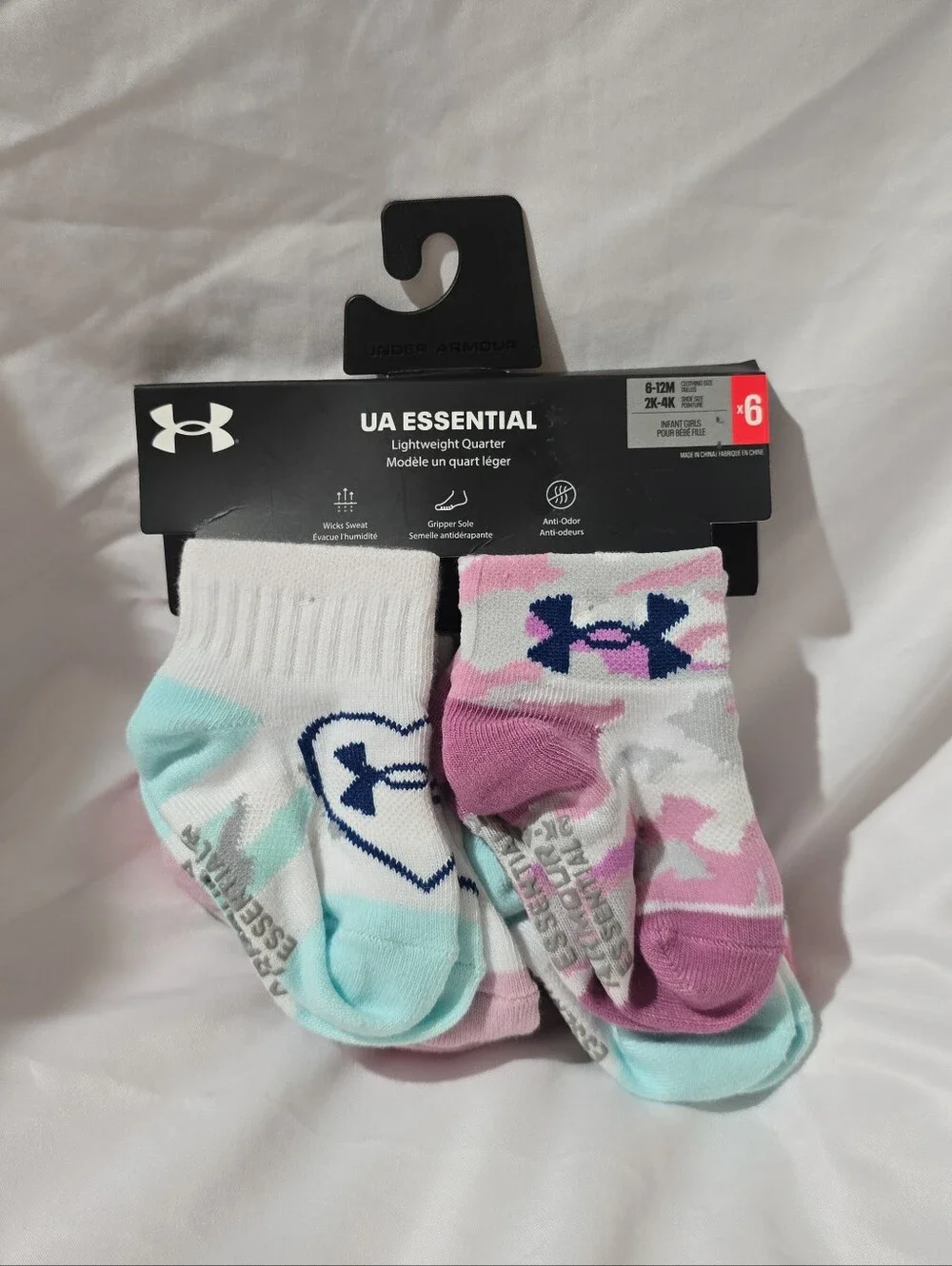 NWT Under Armour Essentials Infant 6-12M Lightweight Quarter Gripper Sole Socks